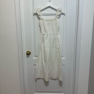 Wilfred White Linen Women Midi Dress Sleeveless Smocked bodice